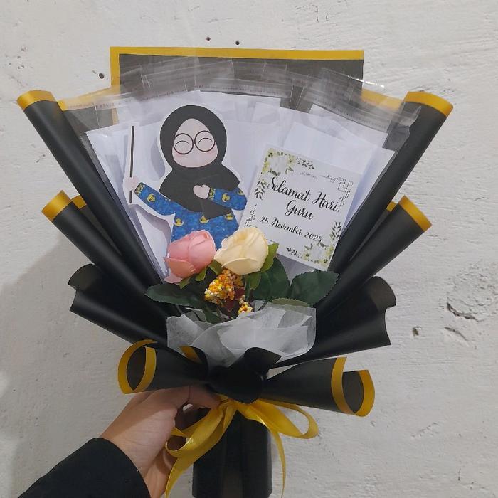Buket Hadiah Hari Guru Buket Hari Guru dan Wadah Uang Kosong Buket Topper Guru Buah Bunga