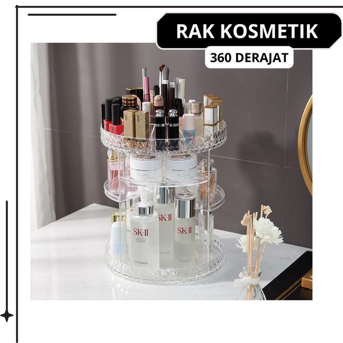 Rak Make Up Kosmetik Petak Acrylic Putar 360 Derajat Diamond Transparan Rak Organizer Makeup