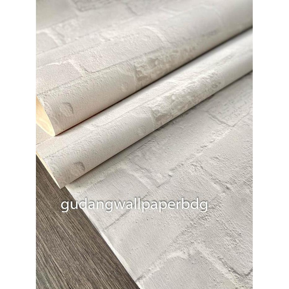 Wallpaper Vinyl Korea Bata Timbul 3D Natural Abu Hijau Ukuran 1m*15,5m