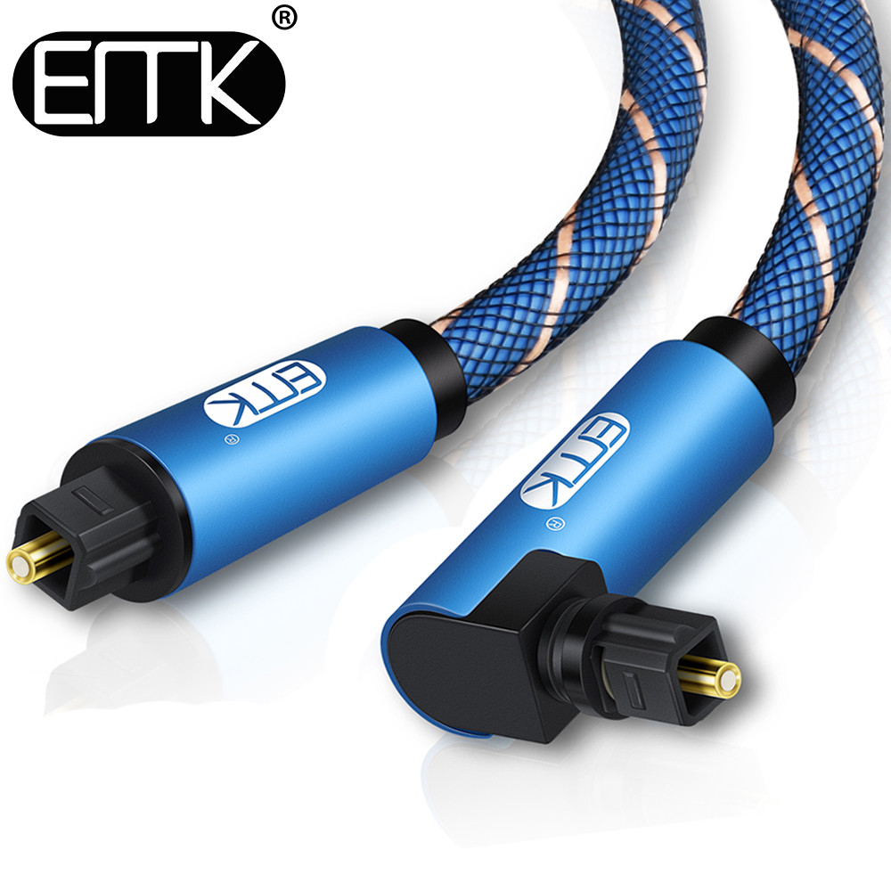 EMK 90 Degree Optical Cable Right Angle Digital Audio Toslink Cable Fiber Optical braided jacket 1m