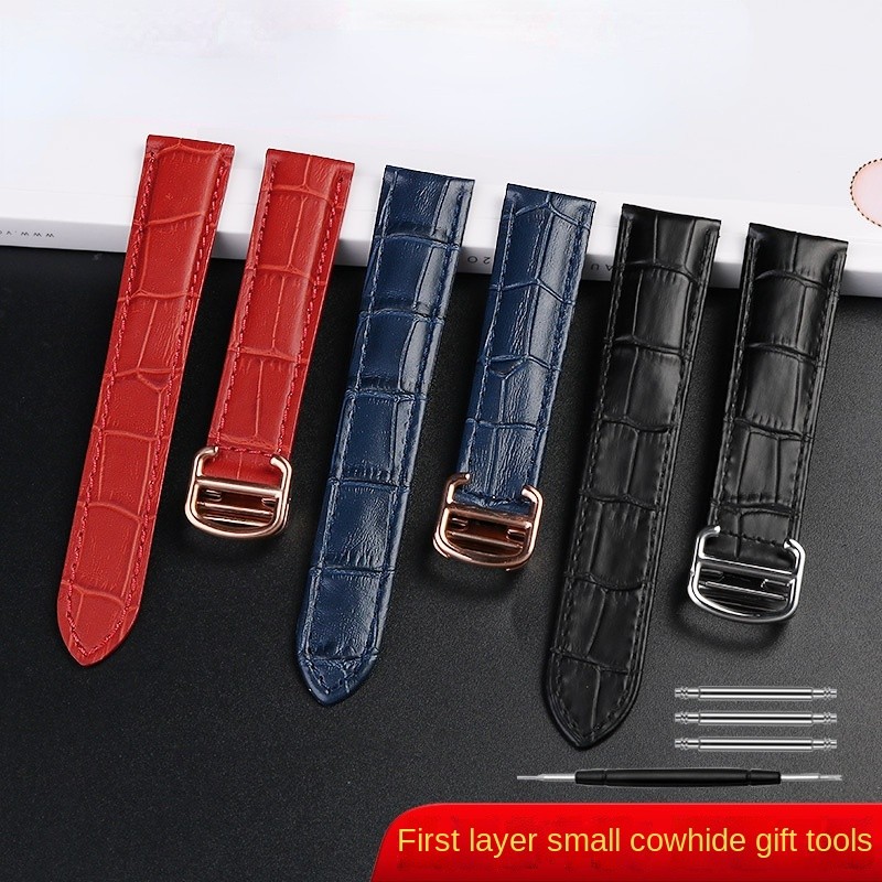 Genuine Leather Strap Replacement For Cartier Tank Solo Men Women Watch Chain Blue red pink