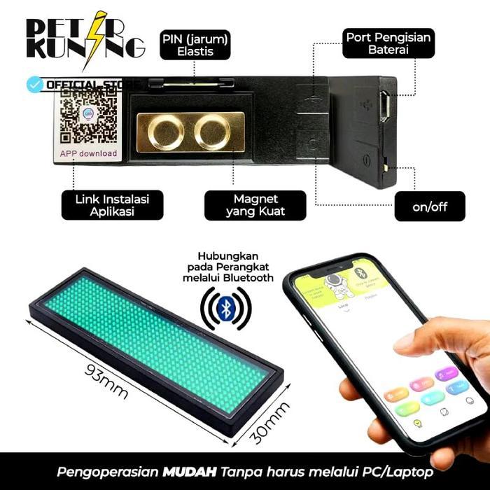 Premium Led Name Tag Bluetooth / Led Badge / Led Motor / Papan Nama Running Text / Tulisan Berjalan
