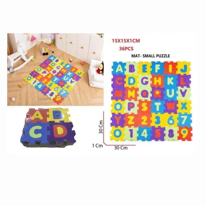 ` Karpet Mat Puzzle Alphabet Angka Mini Lengkap 36pc Matras Foam Anak