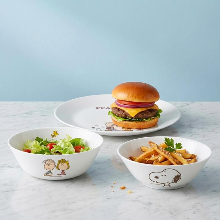 Pyrex Peanuts Snoopy Dinner Set 3 Pcs Pring Mangkuk Makan Milkglass Microwave & Dishwasher Safe