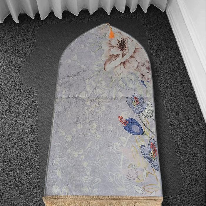 Sajadah Kubah Midi Uk 55X110Cm Haji Hitam Lembut Muslim Tebal Umroh Turki Travel Rumbai Dewasa