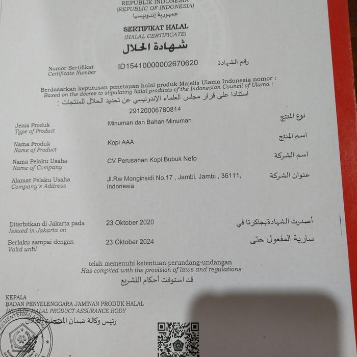 Kopi Aaa Nefo Jambi 500 Gram