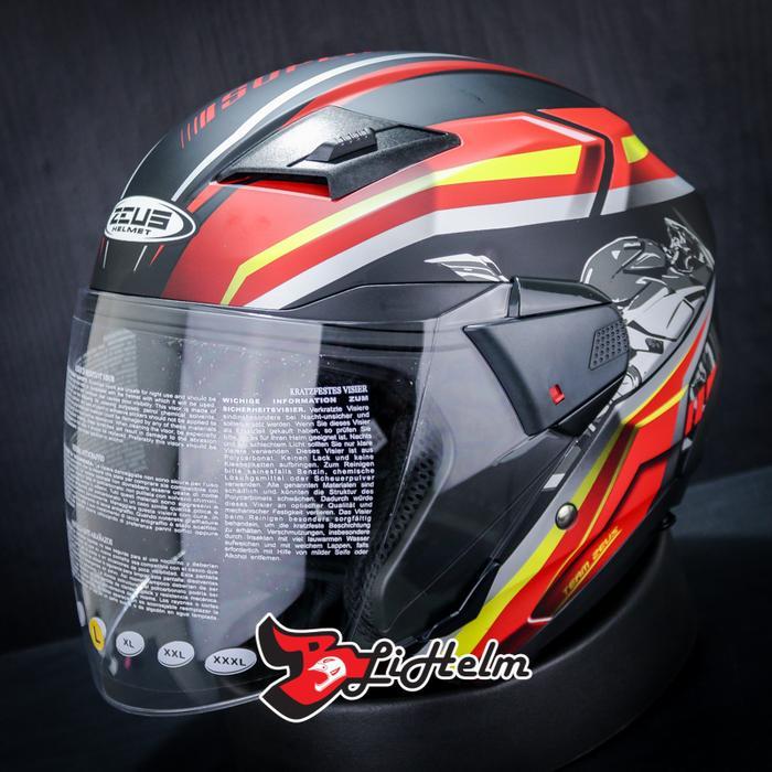HELM ZEUS 611 BLACK DOFF TT25 RED ZS611 HALF FACE DOUBLE VISOR