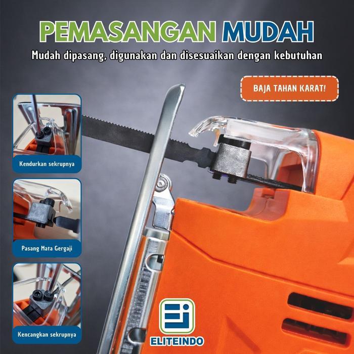 Eliteindo Mesin Jigsaw Elektrik Mesin Gergaji Potong Kayu Papan Triplek Lempengan Besi Multifungsi