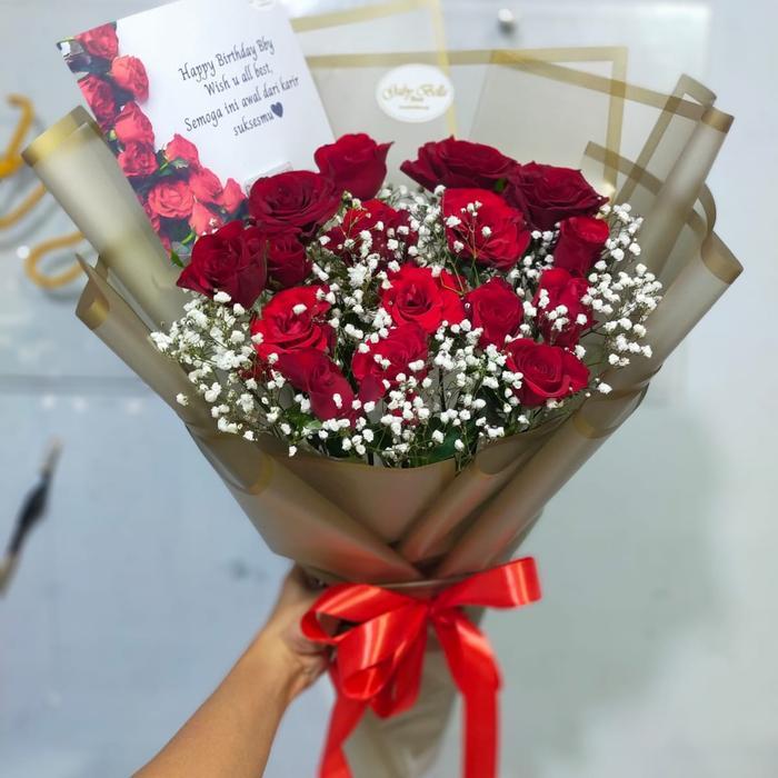 TERBARU Buket bunga palsu bunga mawar merah bunga lateks bunga mawar handbuket merah bunga meja