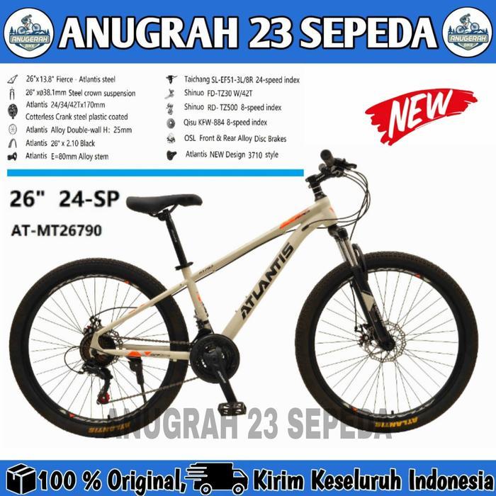 Sepeda MTB GUNUNG ATLANTIS AT-MT 790 Ukuran 24 & 26 Inch 24 Speed Rem Cakram - Cream, 24 Inch