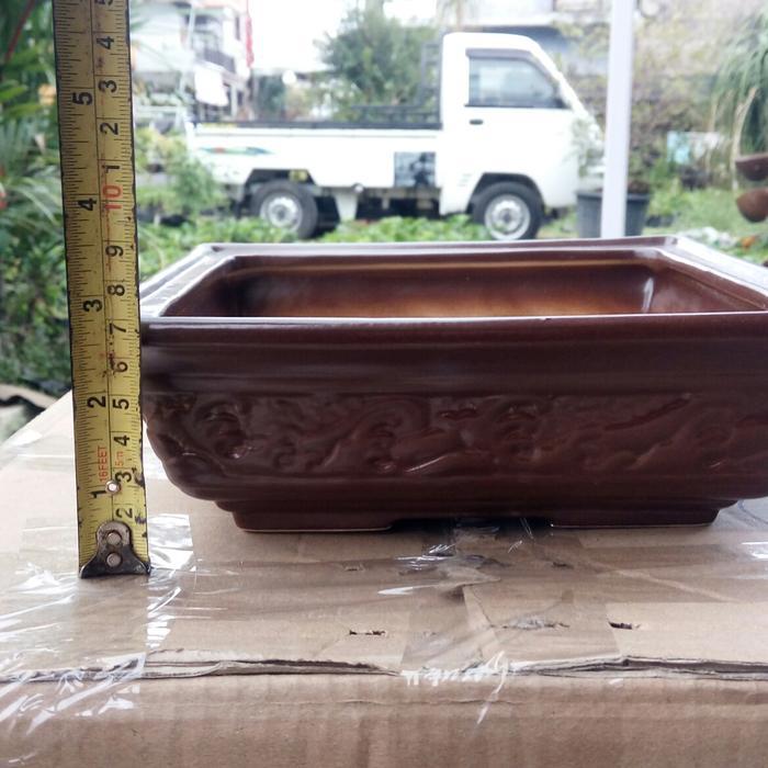 POT KERAMIK BONSAI PERSEGI BERMOTIF TIMBUL