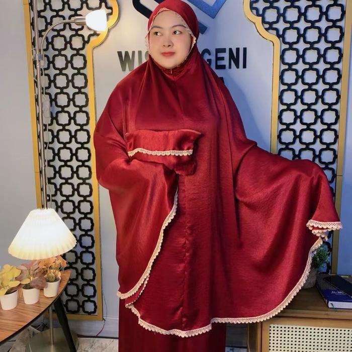 Mukena Silver Santorini Silk Renda Kecil Extra Jumbo 2In1