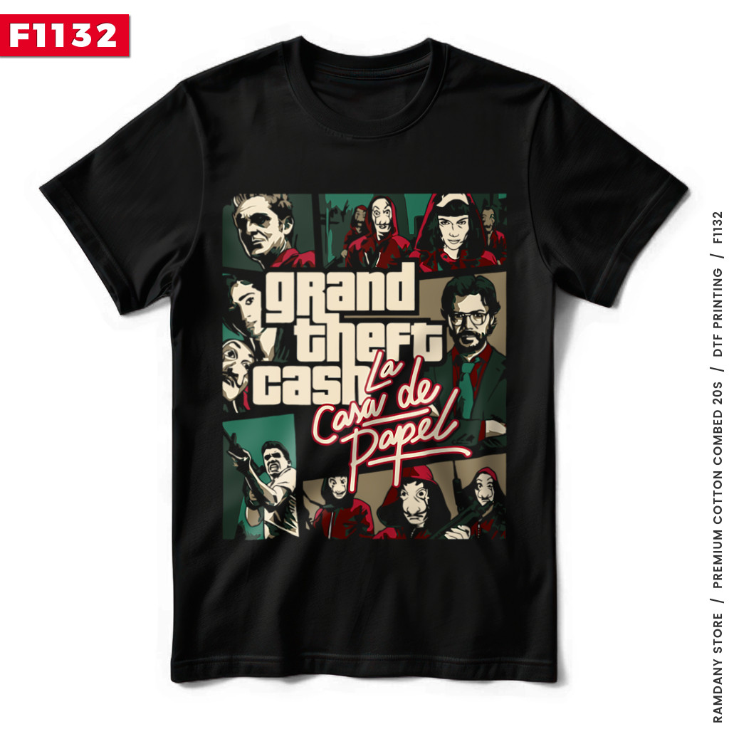Kaos Film Money Heist GTA (F1132) | Baju Tebal Cotton Combed 20s DTF Premium