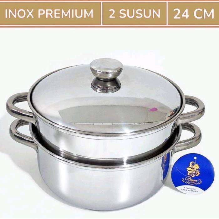 TERLARIS BIMA : PANCI LANGSENG KUKUSAN STEAMER SET STAINLESS + TUTUP 24 CM SUSUN 2 BIMA PREMIUM