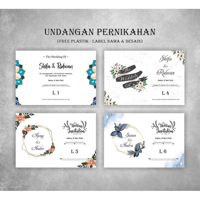 100PCS Undangan Pernikahan Lipat 2 Desain Kekinian