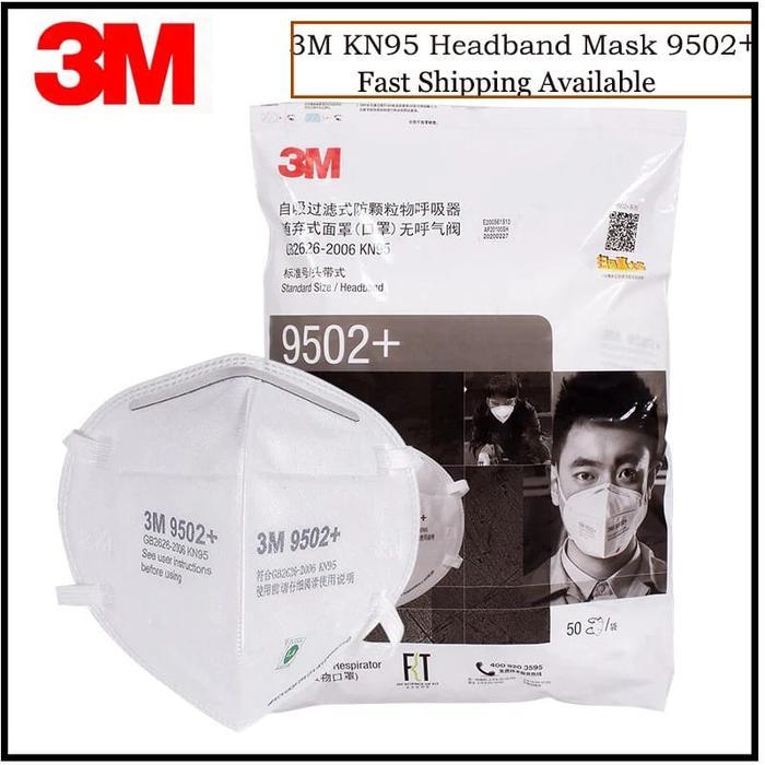 Masker Kn95 N95 3M 9502+ Headloop Masker Medis Original 100% Bag 50 pc
