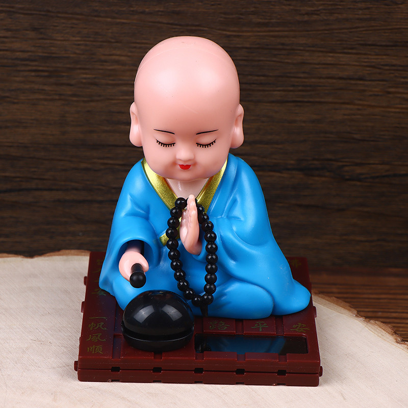 Solar Powered Toy Little Monk Buddha Figurine Solar Dancing Nodding Head Dolls Bobble Head Toy Car