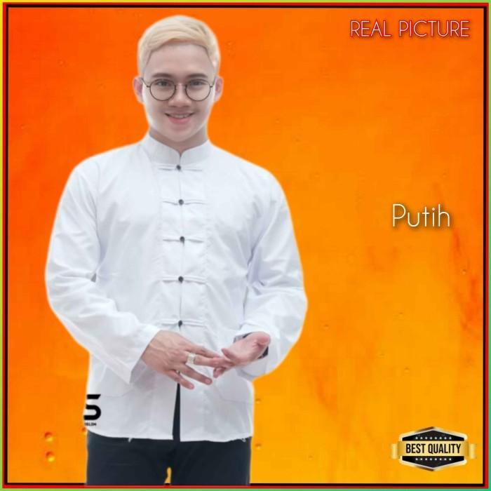 Kemeja Cina Imlek Pria Jumbo LD 112 116 120 124 130 Cheongsam Putih