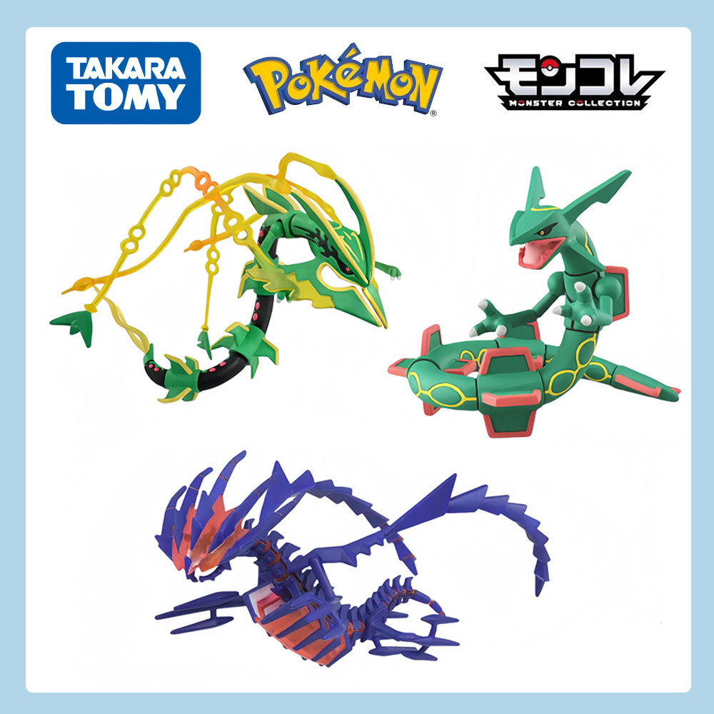 TAKARA TOMY Original Pokemon Figures Toy Mega Rayquaza Eternatus PVC Statue Doll Green Flying Dragon