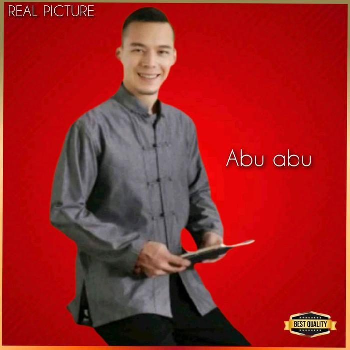 Baju Cheongsam Pria Dewasa Kemeja Imlek Modern Abu Abu
