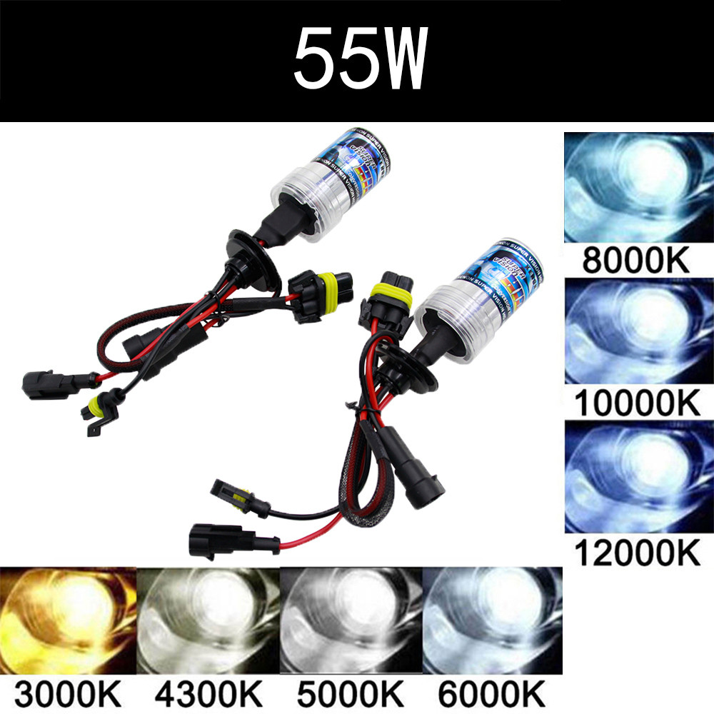 2PCS 55W HID Xenon Kit Light Bulb H1 H4 H7 H11 9005 9006 3000K 4300K 6000K 8000K 12000K DC 12V Car