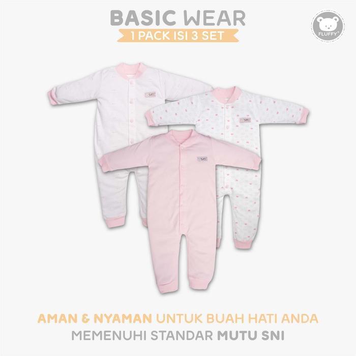 FLUFFY Baju Kodok Buka Kaki Bayi Pink (Isi 3Pcs) KDS PINK SML