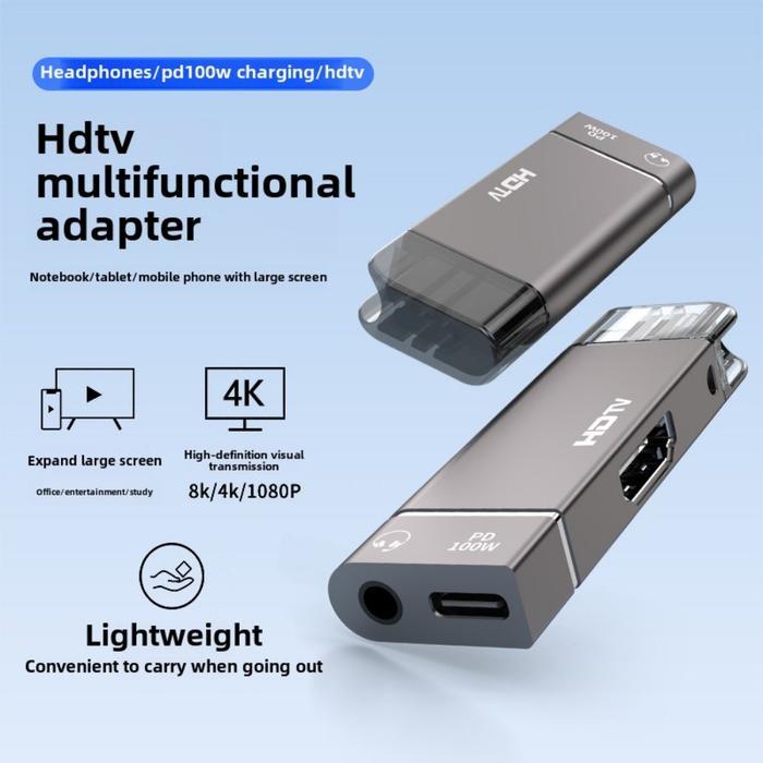 TRIPLEDI Converter Adapter 3 in 1 USB Type C To HDMI 4K 60Hz TRRS Audio Jack 3.5mm TD5301 PD Fast