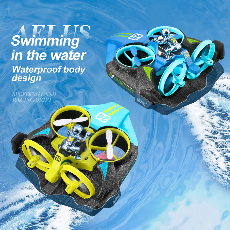 . 4Drc V24 Mini Rc Drone Water Land Air Flight Hovercraft Boat Speed -