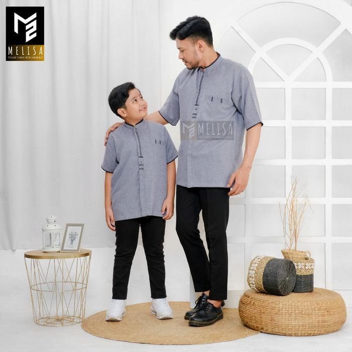 Baju Koko Pria Couple Ayah Dan Anak Bahan Katun Madinah Warna Abu Abu Polos Muslim Pendek Kantong