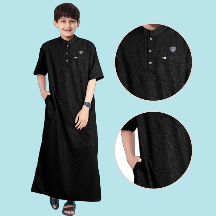 PREMIUM KOKO AZMI LENGAN PENDEK MOTIF TERBARU / GAMIS EMBOS ANAK/JUBAH MUSLIM KIDS Baju Kain Cowok