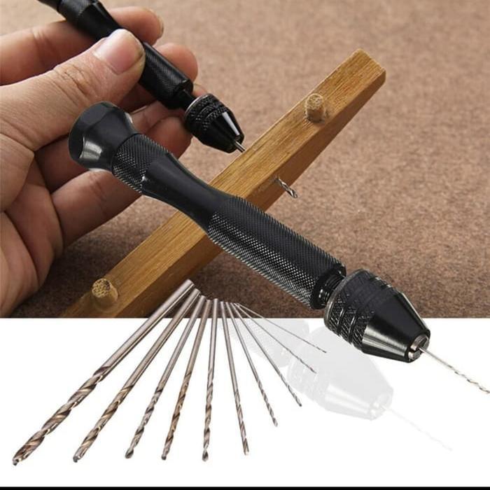 bor tangan manual bor mini hand drill 10 mata bor