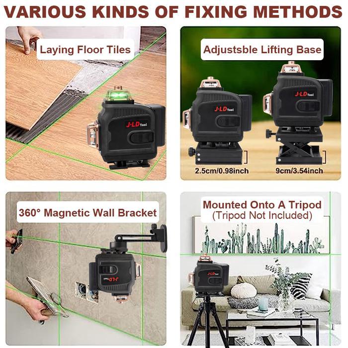 J.LD LASER LEVEL 4D LINE LASER LEVEL 16-LINE GREEN LASER TRIPOD HORIZONTAL VERTIKAL 360 DERAJAT SELF