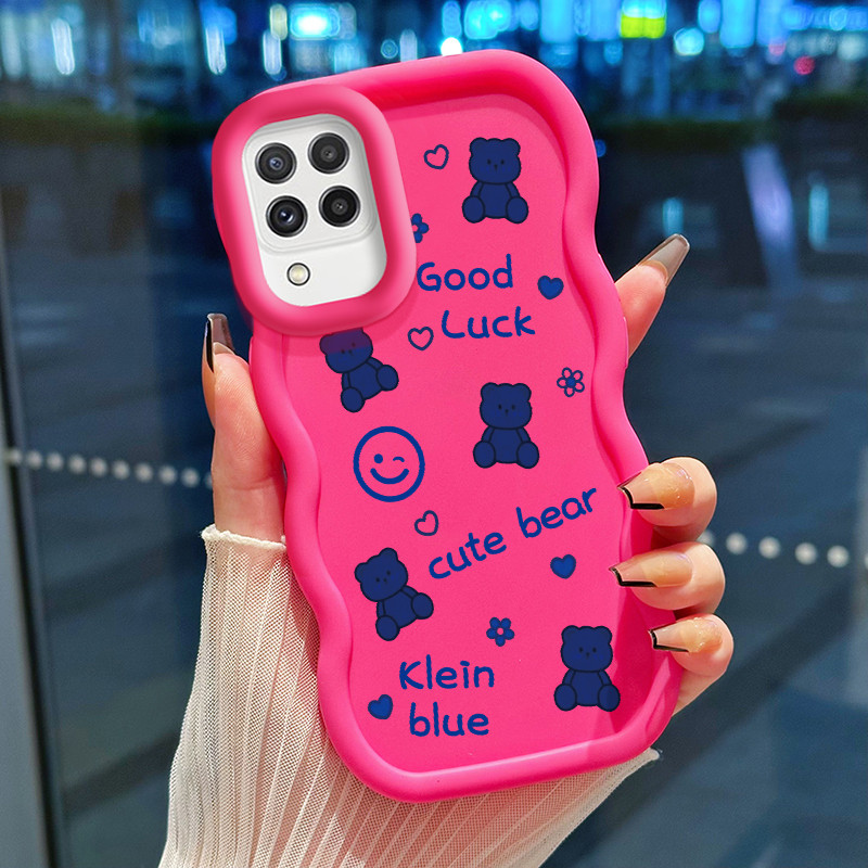 Casing Hp Untuk Samsung A22 M22 M32 Case Beruang biru Cesing Kasing Macaron Glossy gelombang Wave  K