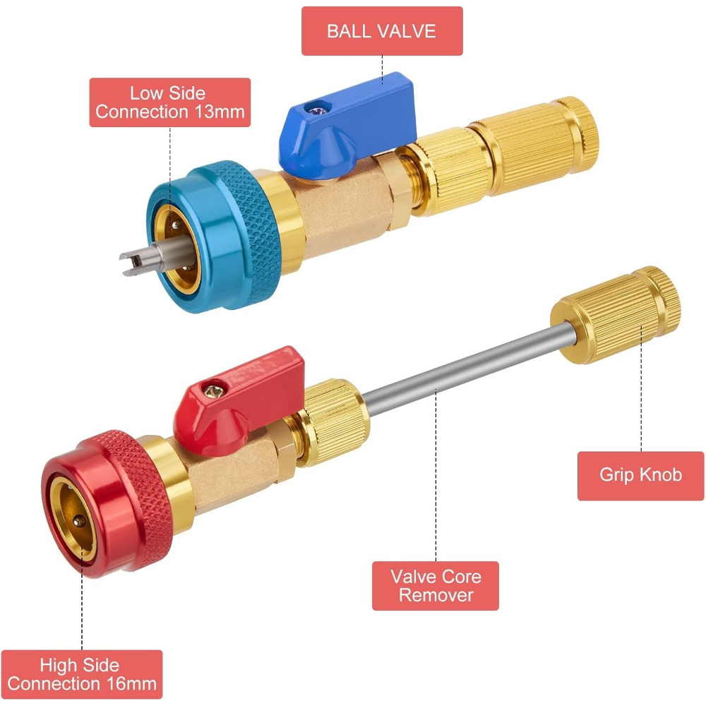 R134A Valve Core Quick Remover Installer, High Low Pressure Valve Core Remover Tools Kit for