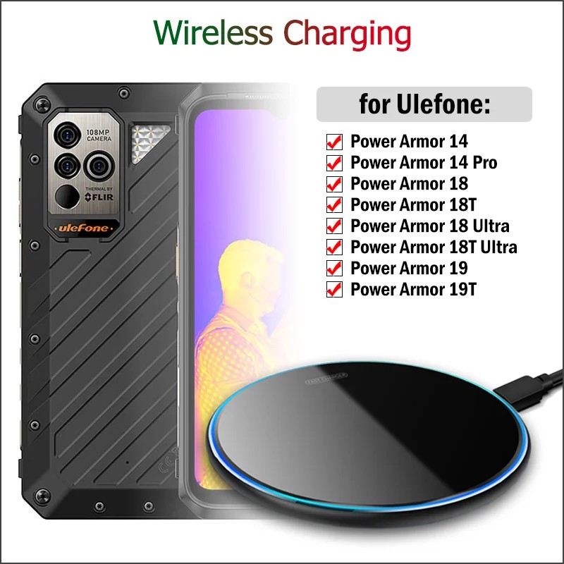 15W Fast Wireless Charger for Ulefone Power Armor 19 19T 18 18T Ultra/Armor 13 14 Pro Wireless
