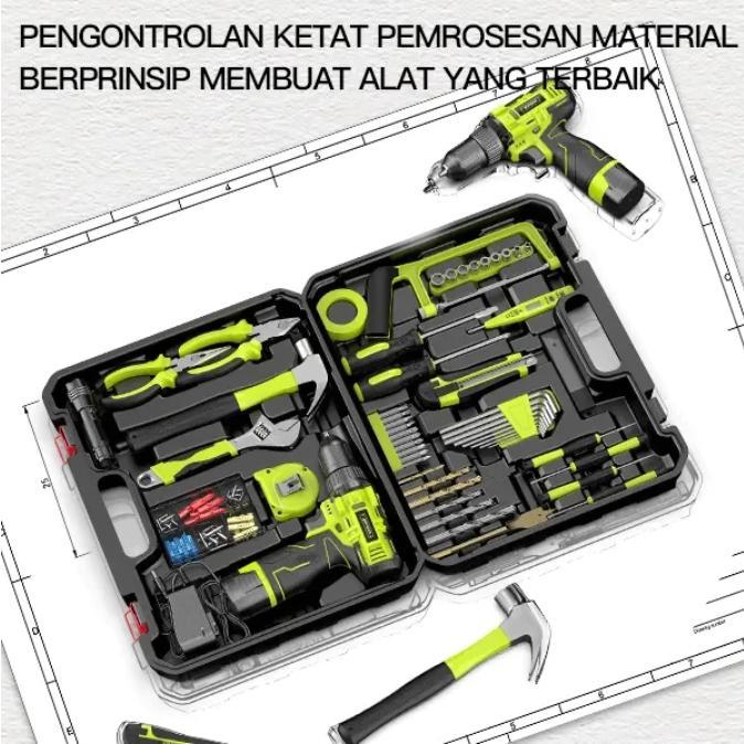TERLENGKAP 108PCS Tool Box Besar Mesin Bor Baterai Toolkit Set Alat Tukang Bangunan Lengkap Kotak