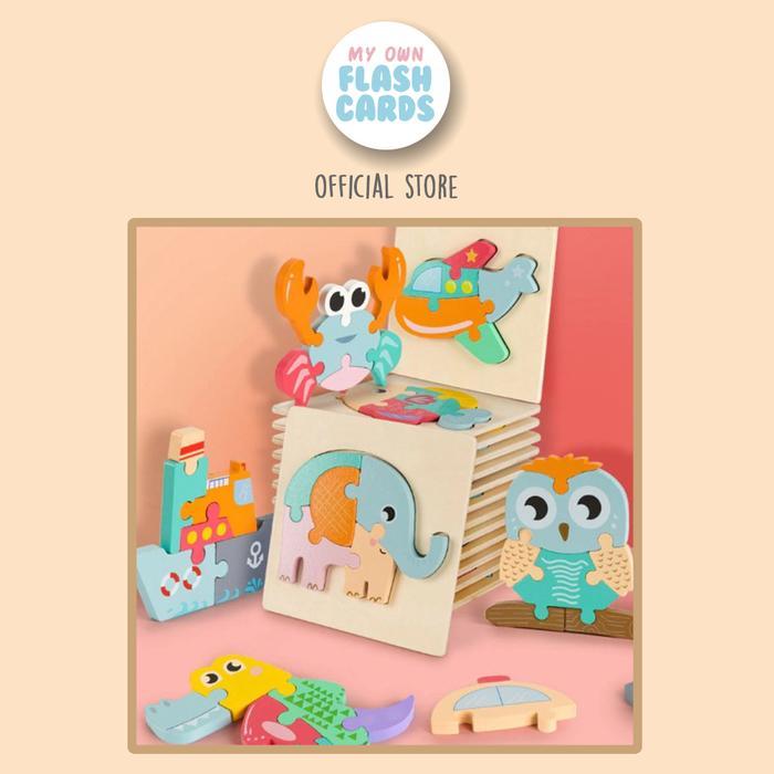 ` Chunky Pastel Wooden Puzzle - Mainan Puzzle Kayu Murah Timbul Edukasi