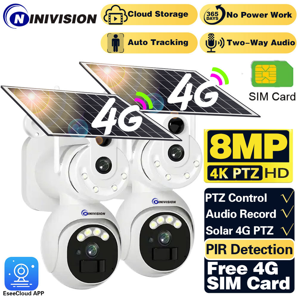 . 4G Sim Card Solar Camera Built-In Battery Outdoor Ip Camera 4K -