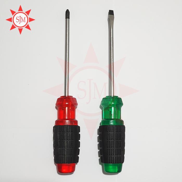 Obeng Kembang 5 / 6 / 8 Inch Magnet Plus / Minus Besar / Panjang Merah