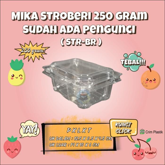 (Dus) Tray Mika Buah Stroberi Ceri Ciplukan 250 Gram Kuncian Tebal