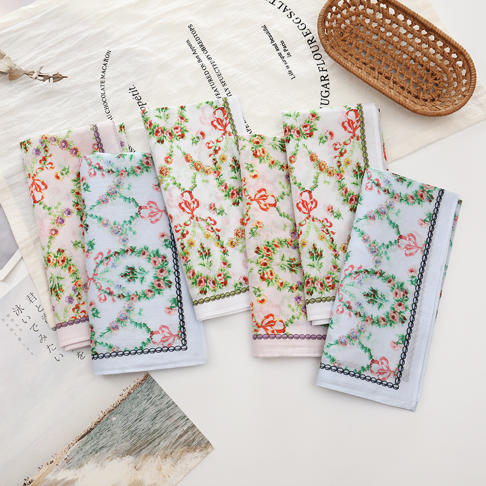 3/6 pcs ladies cotton printed handkerchief vintage retro printed cotton handkerchief handkerchief