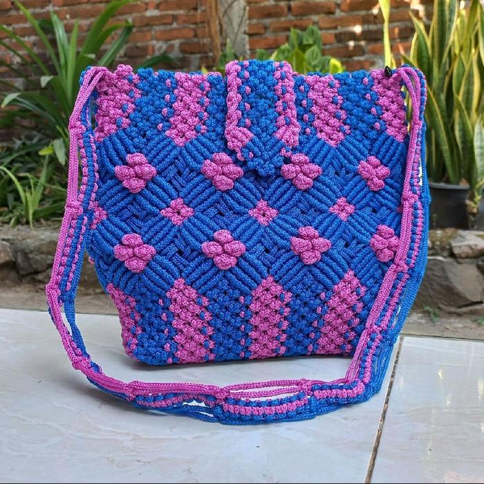 Tas Rajut Tali Kur Motif Melati Jumbo Model Terbaru Kekinian Ukuran Besar Cokelat Totebag Wanita