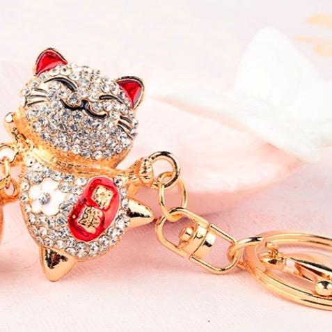 Younger_Shop Lucky Cat Gold Lonceng Gantungan Kunci / Tas