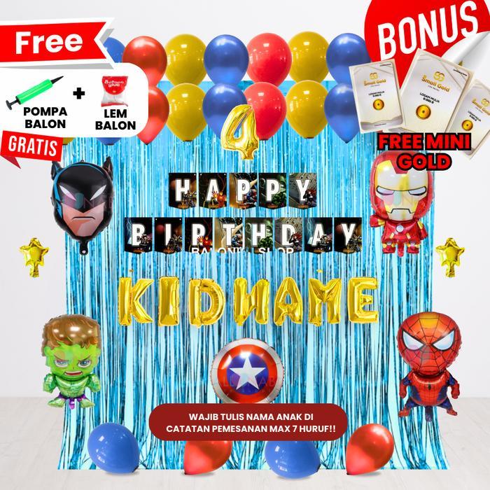((FREE MINI GOLD & POMPA BALON)) AVENGER / HERO SET DEKOR ULANG TAHUN ANAK/ DEKORASI ULTAH ANAK