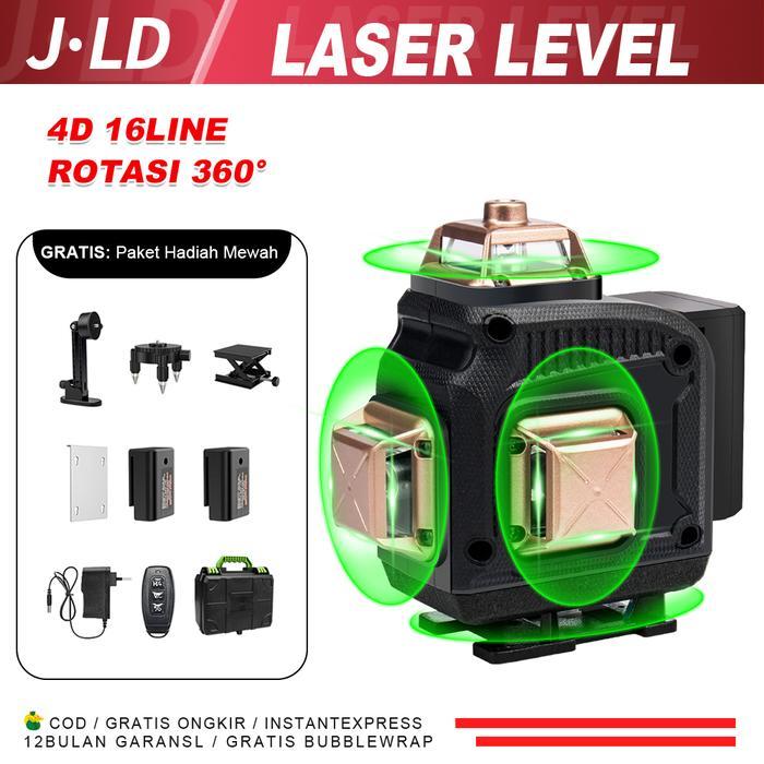 J.LD LASER LEVEL 4D LINE LASER LEVEL 16-LINE GREEN LASER TRIPOD HORIZONTAL VERTIKAL 360 DERAJAT SELF