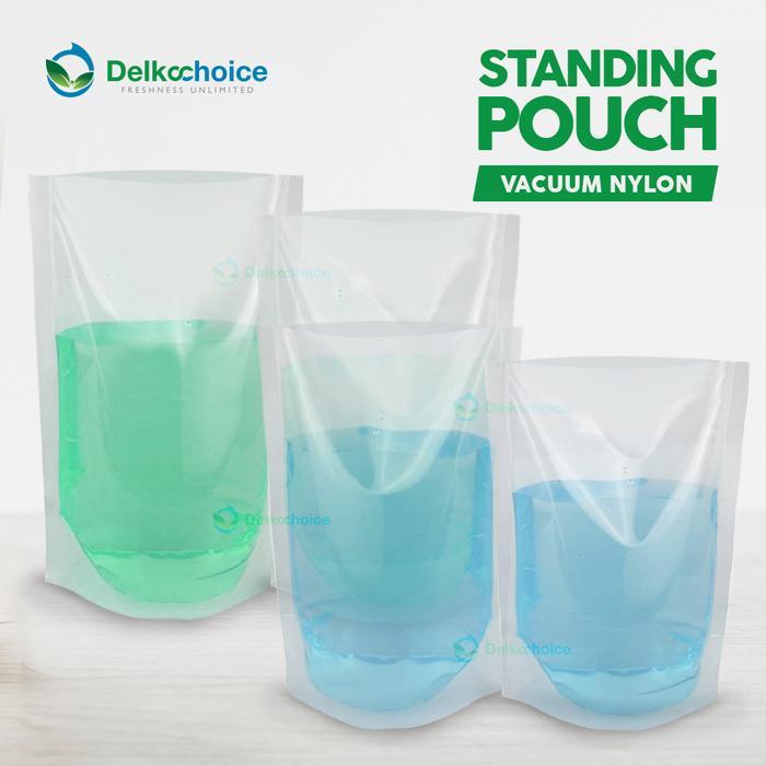 PLASTIK STANDING VACUUM POUCH NYLON KEMASAN CAIRAN, MINUMAN, MINYAK