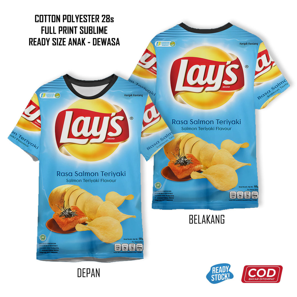 Kaos Ciki Lays Rumput Laut Salmon Sapi Saus Ayam Jajanan Snack Full Printing Keren | Baju 3D Cemilan