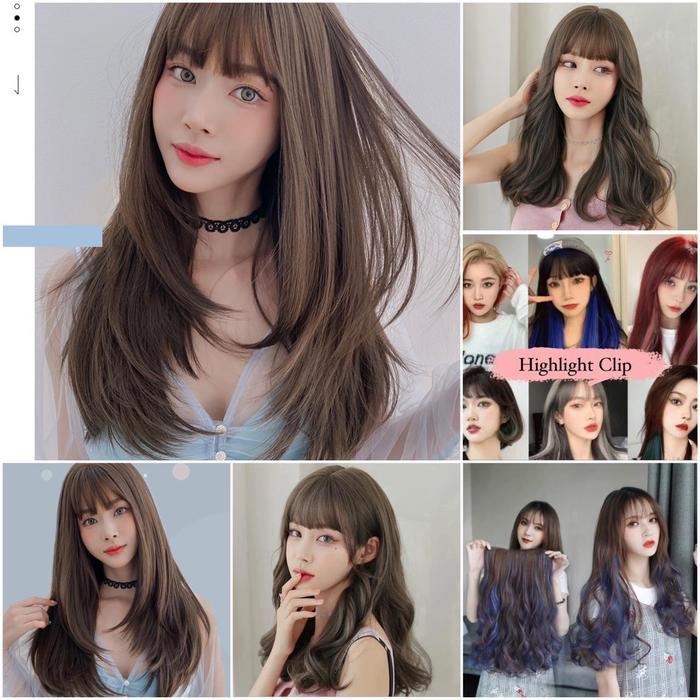 Wig Rambut Palsu Panjang Lurus Curly Ombre Hair Clip Highlight Korea