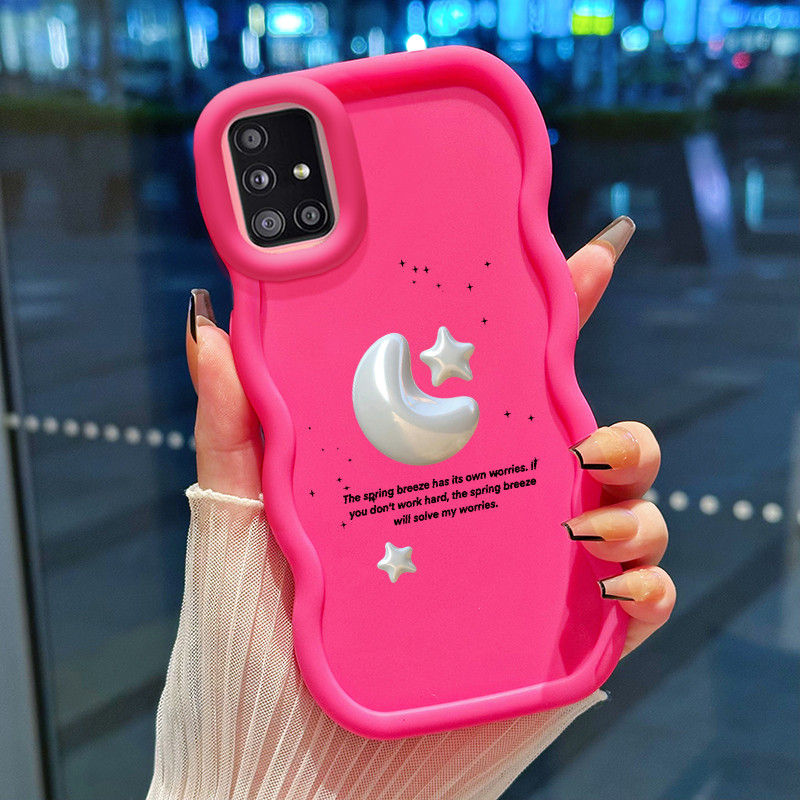 Casing Hp Untuk Samsung A51 M40s Case Silver stars and moon Cesing Polos Kasing Macaron gelombang Ke