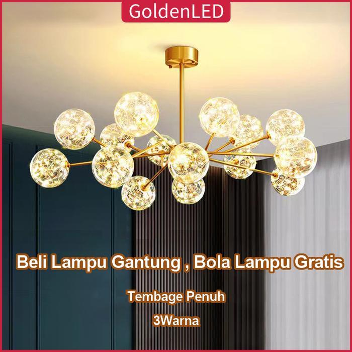 Golden LED Lampu Gantung 8 Bohlam Ruang Tamu bintang romantis Lampu Hias Rumah 3 warna Bean lampu